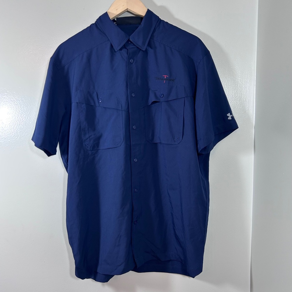 Under Armour Mens HeatGear Telluride Fishing Shirt Navy Blue UPF 30 Medium NWT